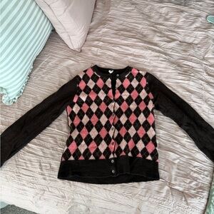 Vintage J Crew Brown and Pink Argyle Button Cardigan